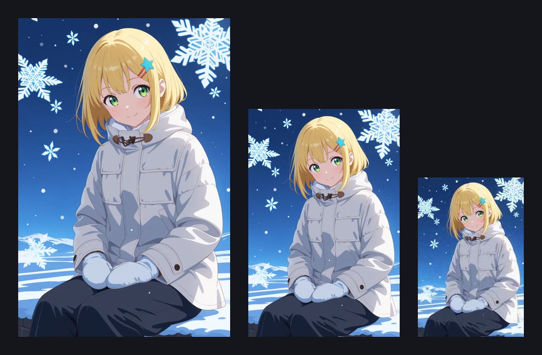 Three copies of the same image at different sizes and compression, detected as duplicates